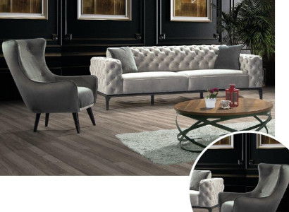 Chesterfield Sofa set Sofa 3+1 Seater Fabric Gray Luxury Sofas White